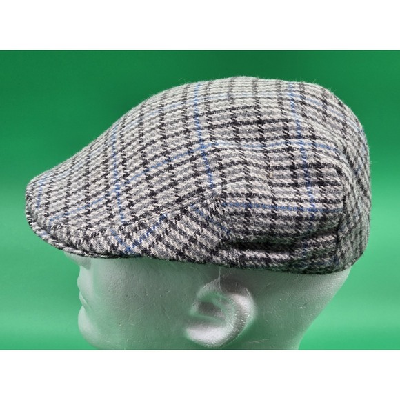 Barbour Hat Gray Blue Plaid Tweed Wool Blend Newsboy Flat Cap Size 7 3/8 - Picture 3 of 13